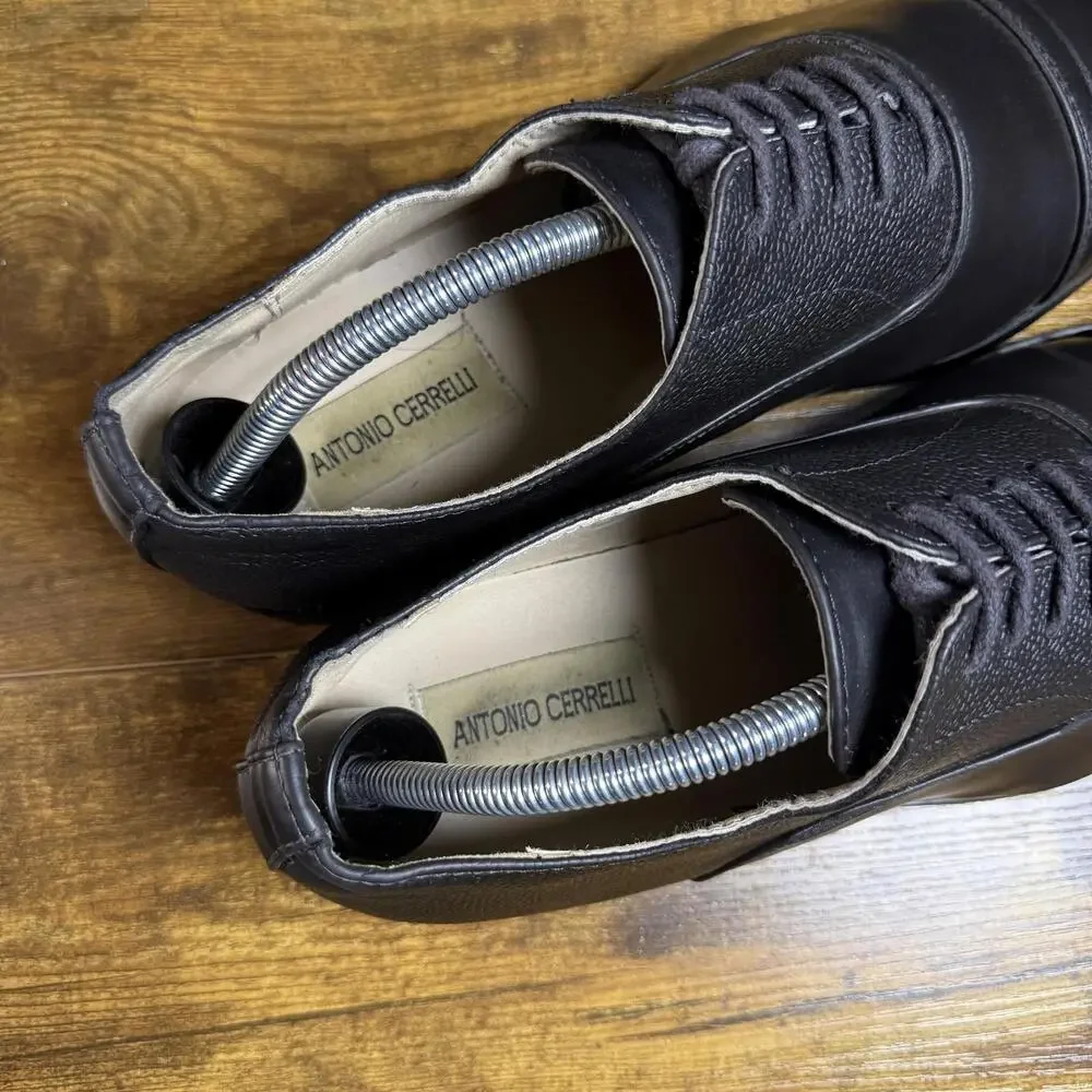 Antonio Cerrelli 6721 Black Faux Leather Cap Toe Oxford Dress Shoes Mens 9.5